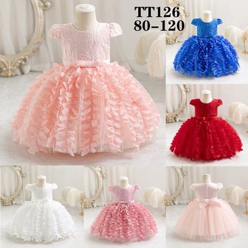 ชุดราตรีเด็ก คอประดับลูกปัด โบว์หน้าby cutelook มีหลายสี – image 1