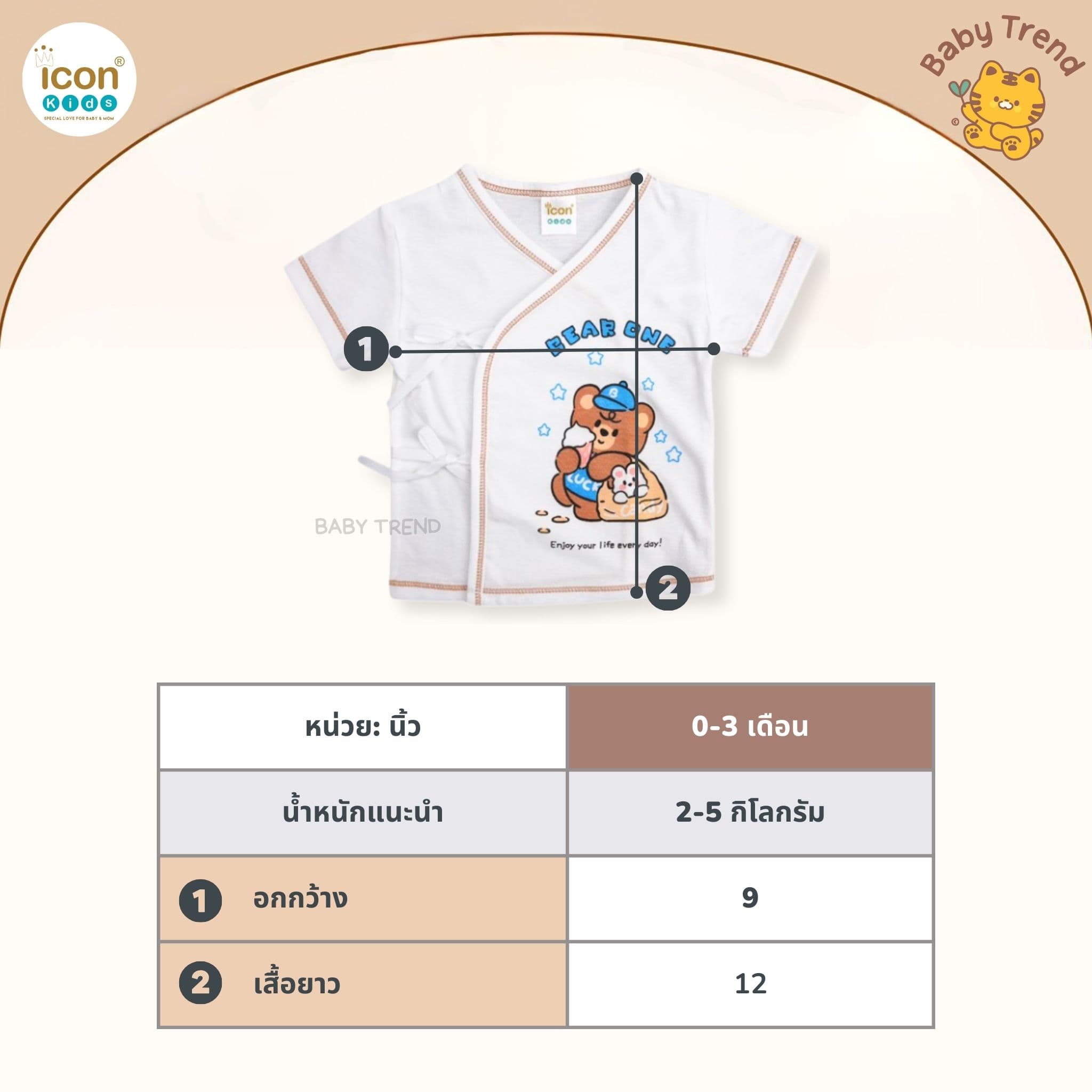 Icon Kids เซ็ตเสื้อเด็กแรกเกิด 0-3 เดือน แพ็ค 3 ตัว (ผูก/กระดุม) ผ้าคอตตอน ใส่สบาย | Babytrend thumbnail 6