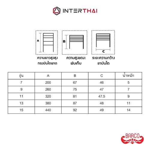 BARCO บันไดยืดหด ทรงพาด (อลูมิเนียม) รุ่น 9 ขั้น 2.6 เมตร thumbnail 2