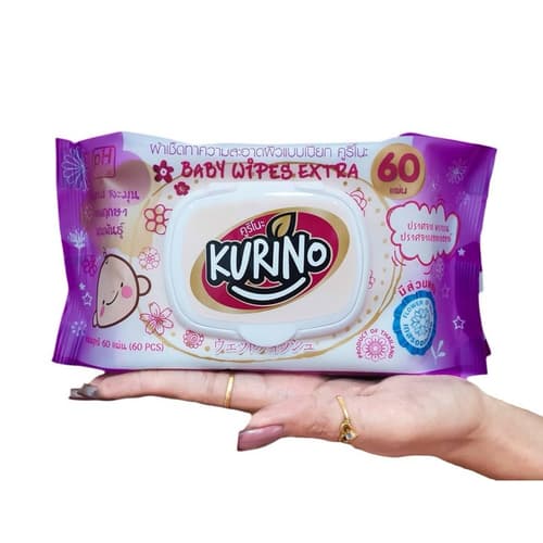 (คูริโนะ 1 ห่อ) Kurino BABY WIPE ทิชชู่เปียก ผ้าเช็ดทำความสะอาดผิวแบบเปียก 1 ห่อ 60 แผ่น คูริโน๊ะ 2สูตร ม่วง/ชมพู thumbnail 3