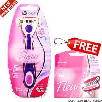 Woolworths Select Razor Womens Fleur Razor Plus 2 Cart each ชุดอุปกรณ์กำจัดขนสำหรับผู้หญิงรุ่นพิเศษ แถมฟรีใบมีด 7 ชิ้น – image 1